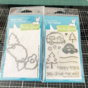 HAPPY TRAILS Lawn Fawn Stamps & Dies camping camper drive forest adventure LF609